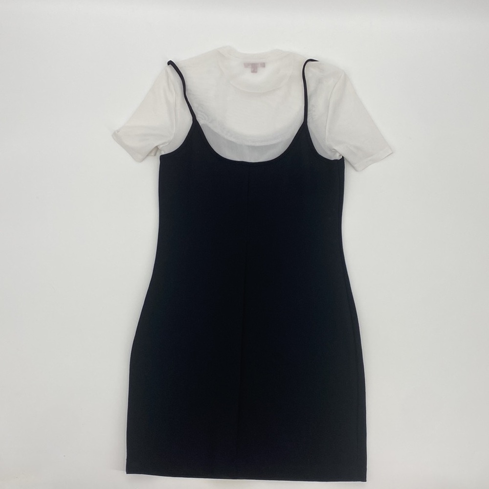 STAUD Mini Sutton Layered Tank Top T Shirt Black and White Mini Dress 90s grunge - Picture 7 of 11
